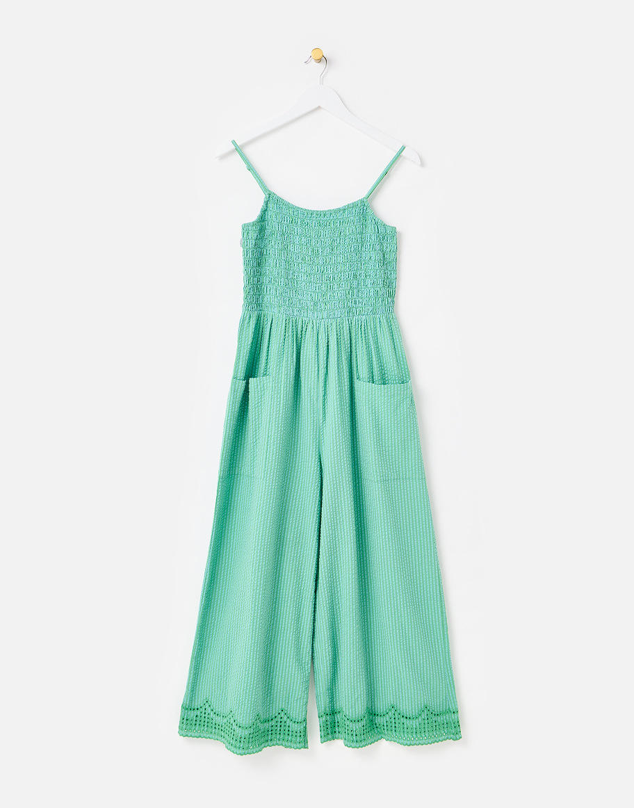 Green Striped Strappy Cropped Jumpsuit