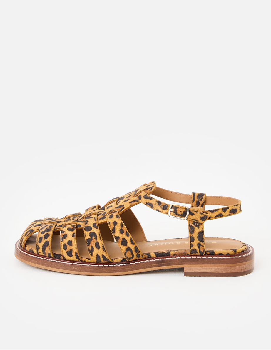 Leopard Print Square Toe Suede Fisherman Sandals