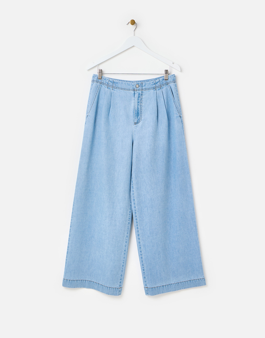 Light Blue Chambray Wide Leg Trousers