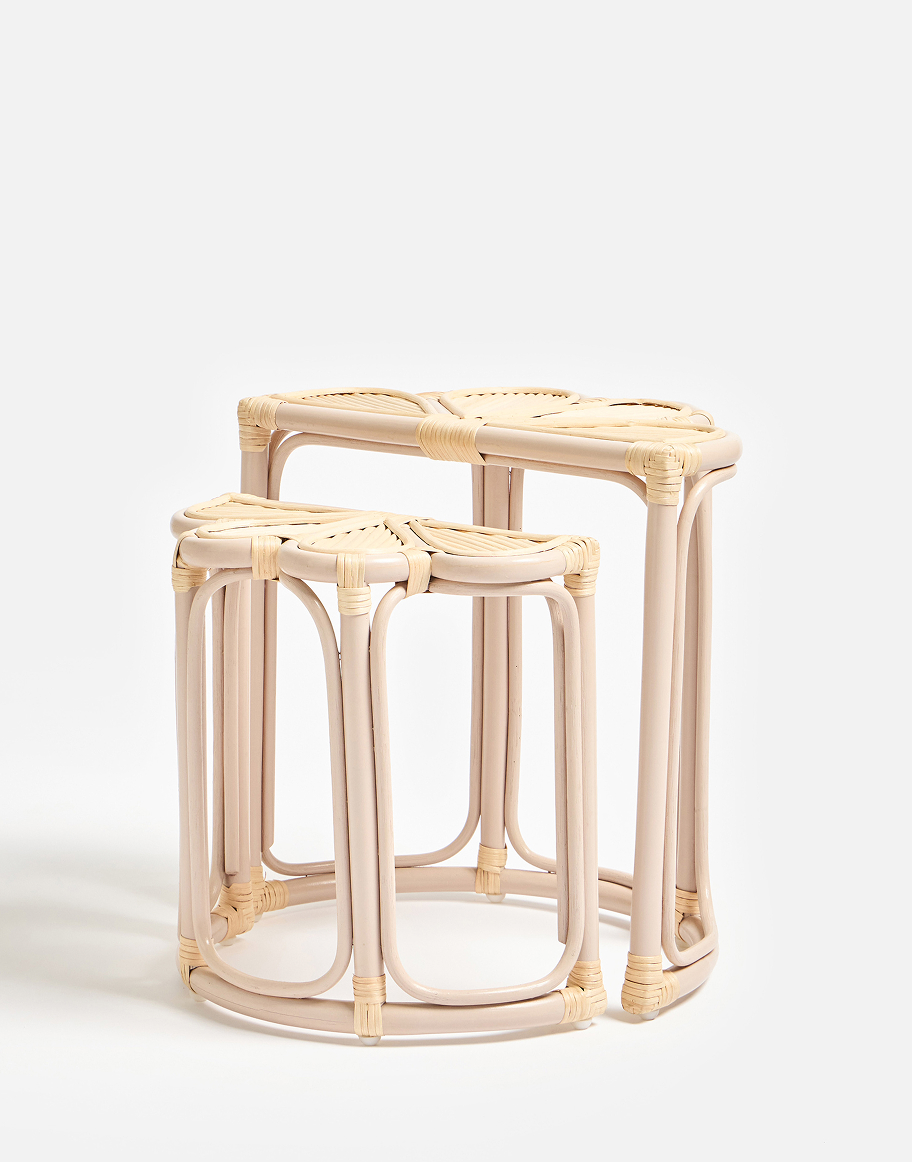 Vero Pink Rattan Petal Nesting Side Tables