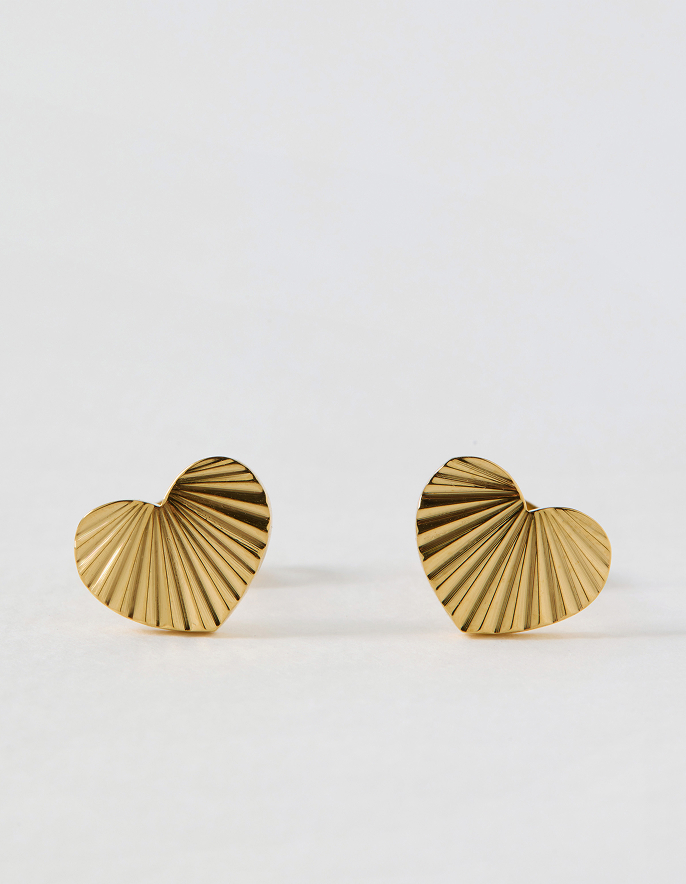 Melony Gold Tone Waterproof Etched Heart Stud Earrings