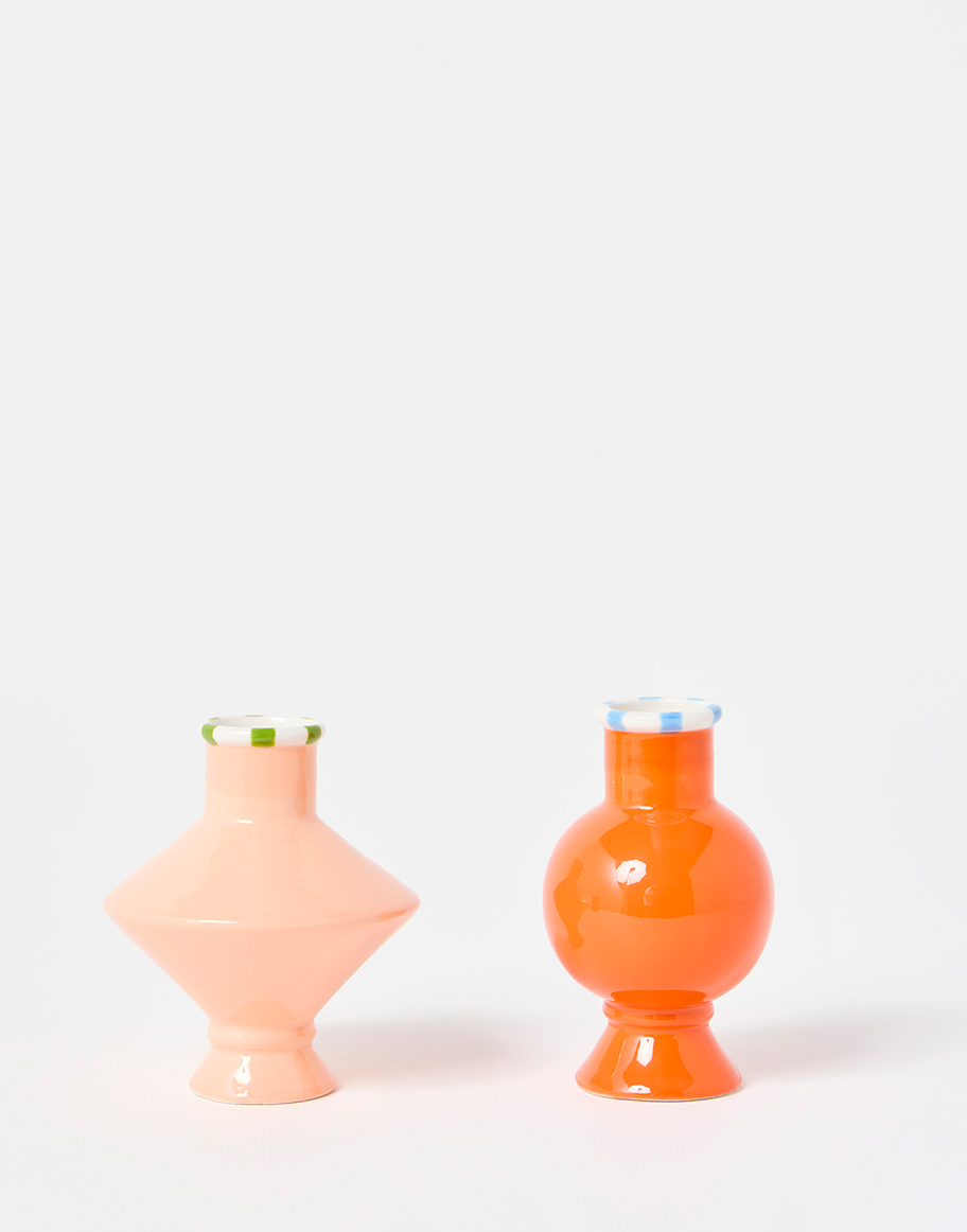 Pink & Orange Ceramic Bud Vases Set of Two
