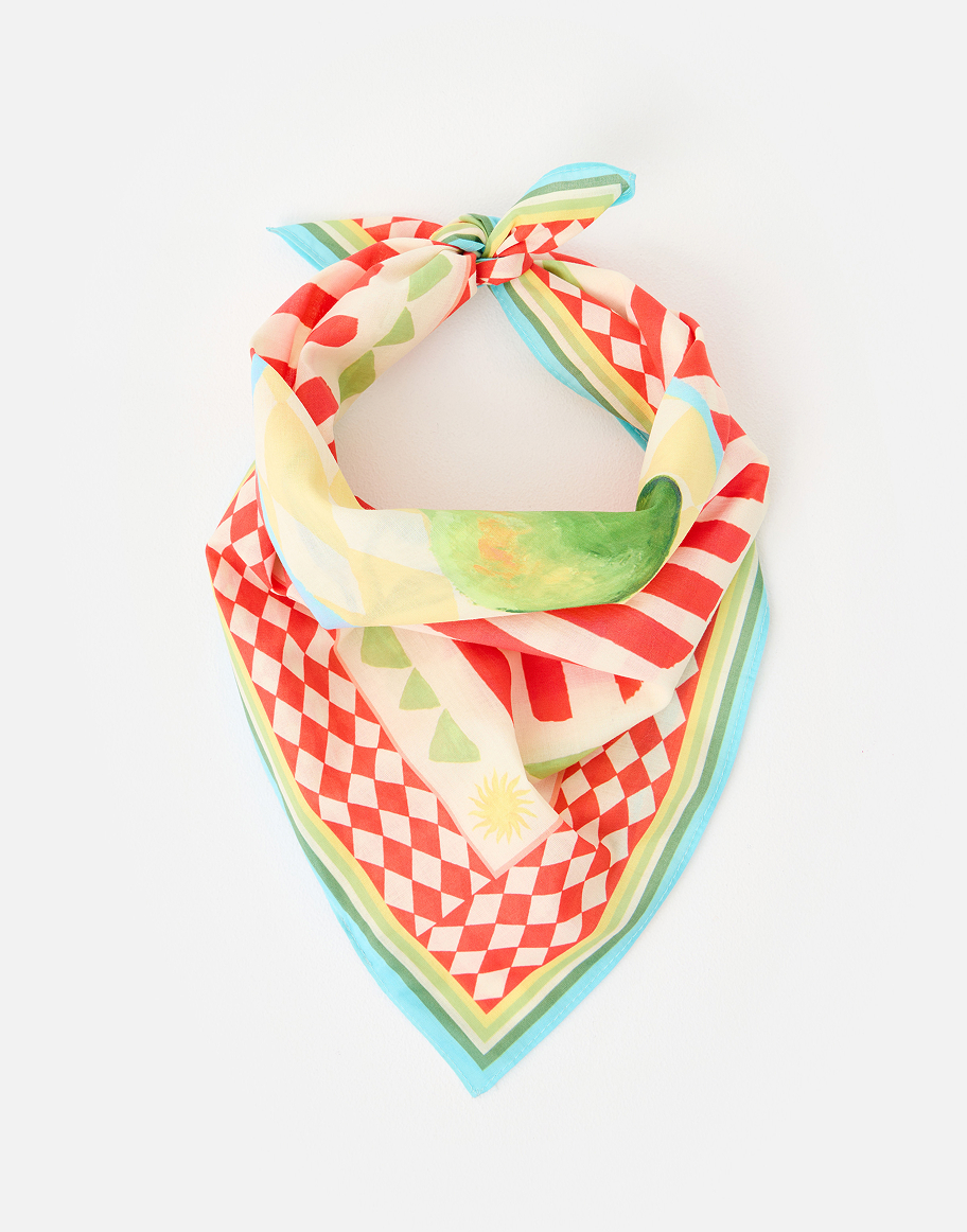 Red Striped Pear Cotton Square Scarf