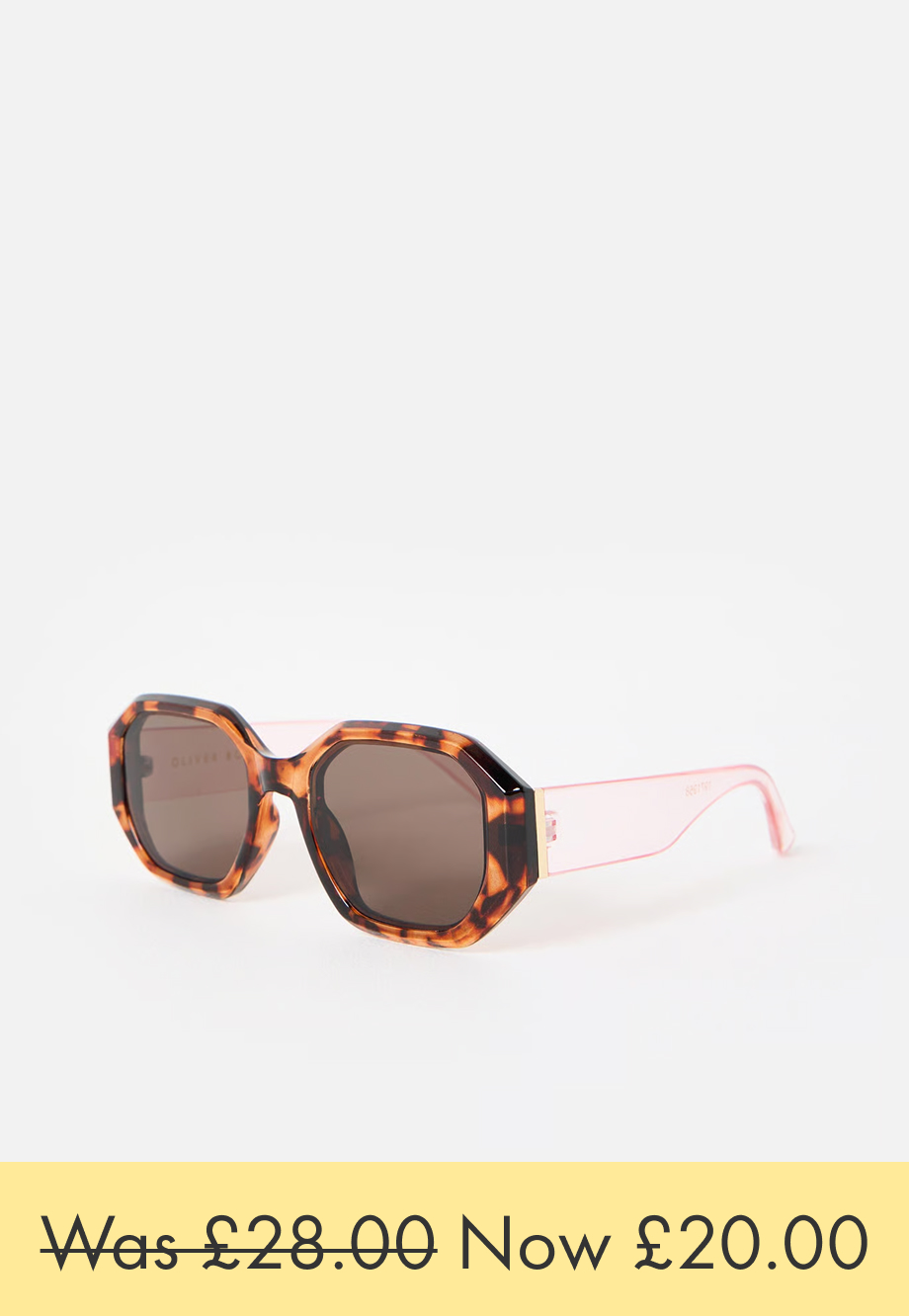 Brown Faux Tortoiseshell & Pink Hexagonal Sunglasses