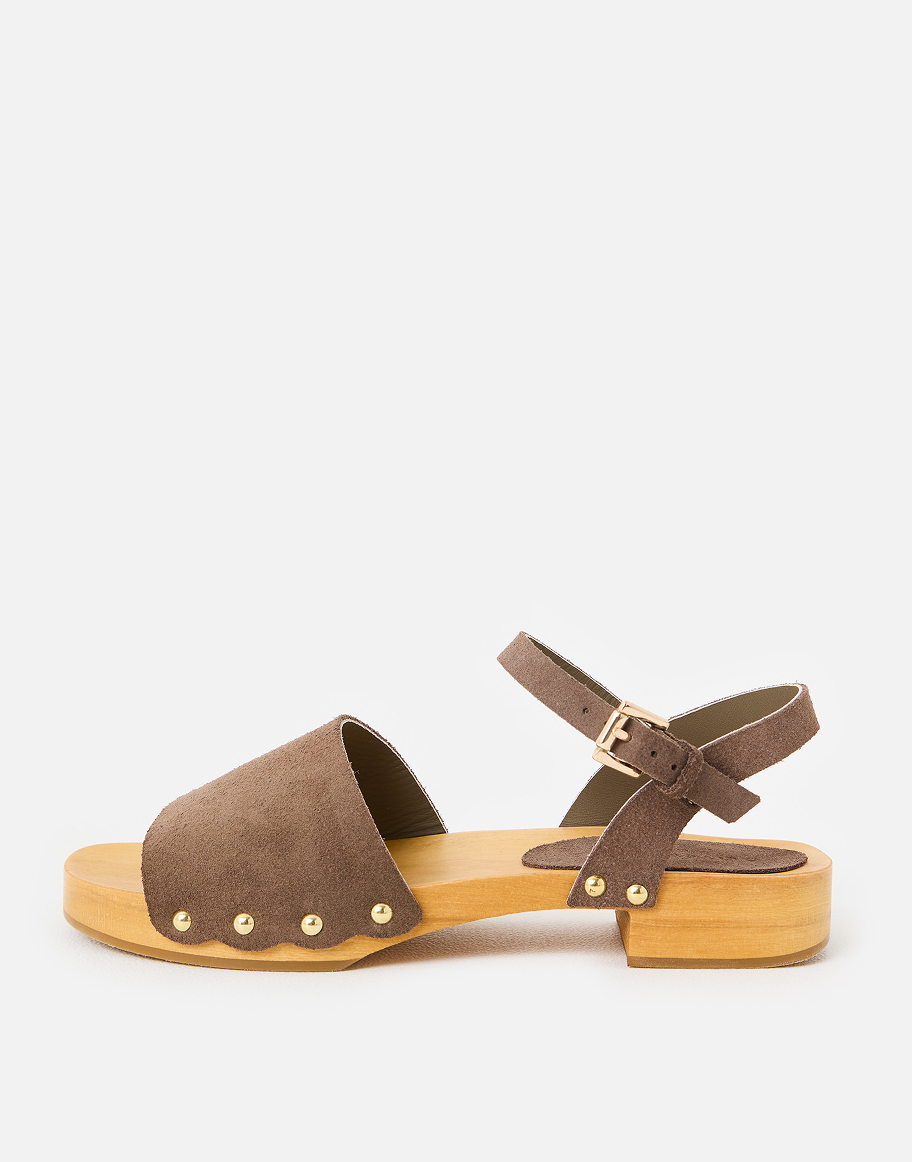 Brown Suede Clog Sandals