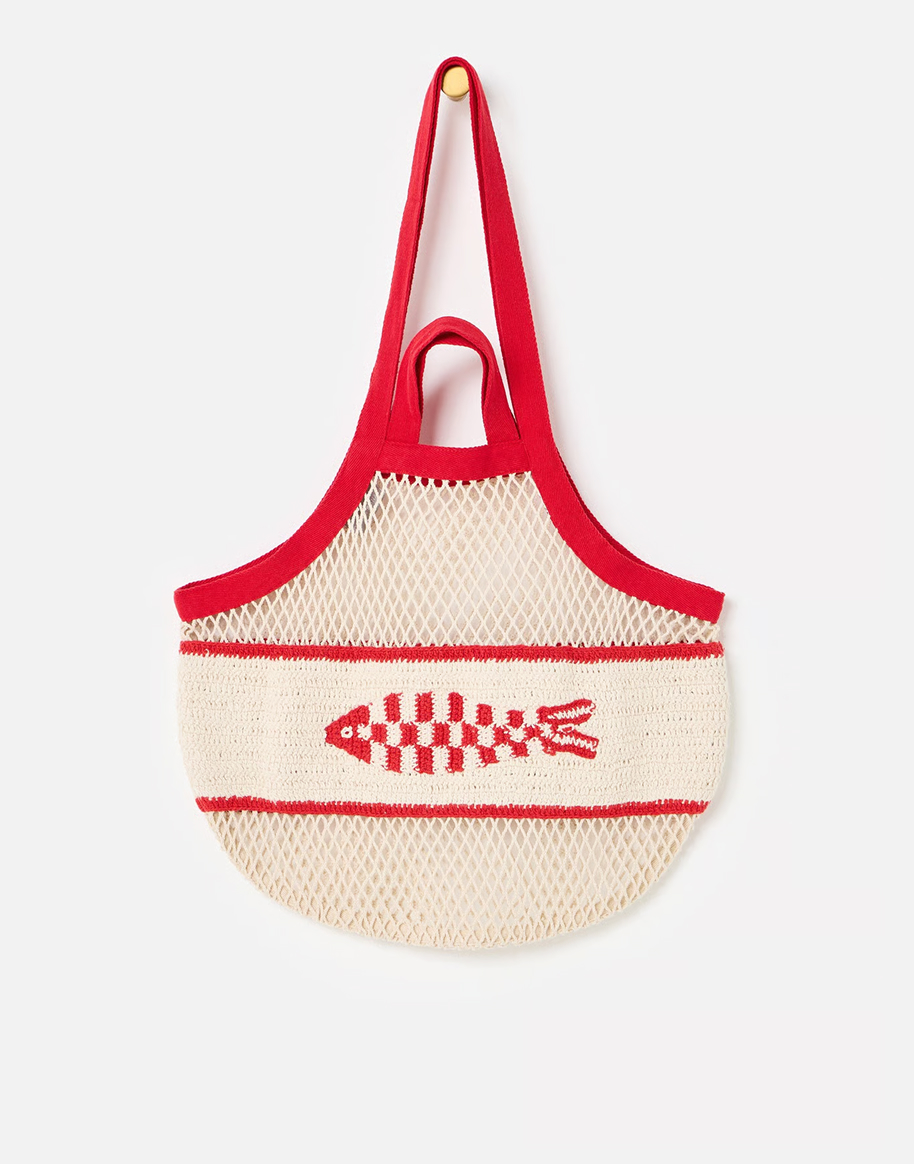 Cream & Red Sardine Net Shopper Bag