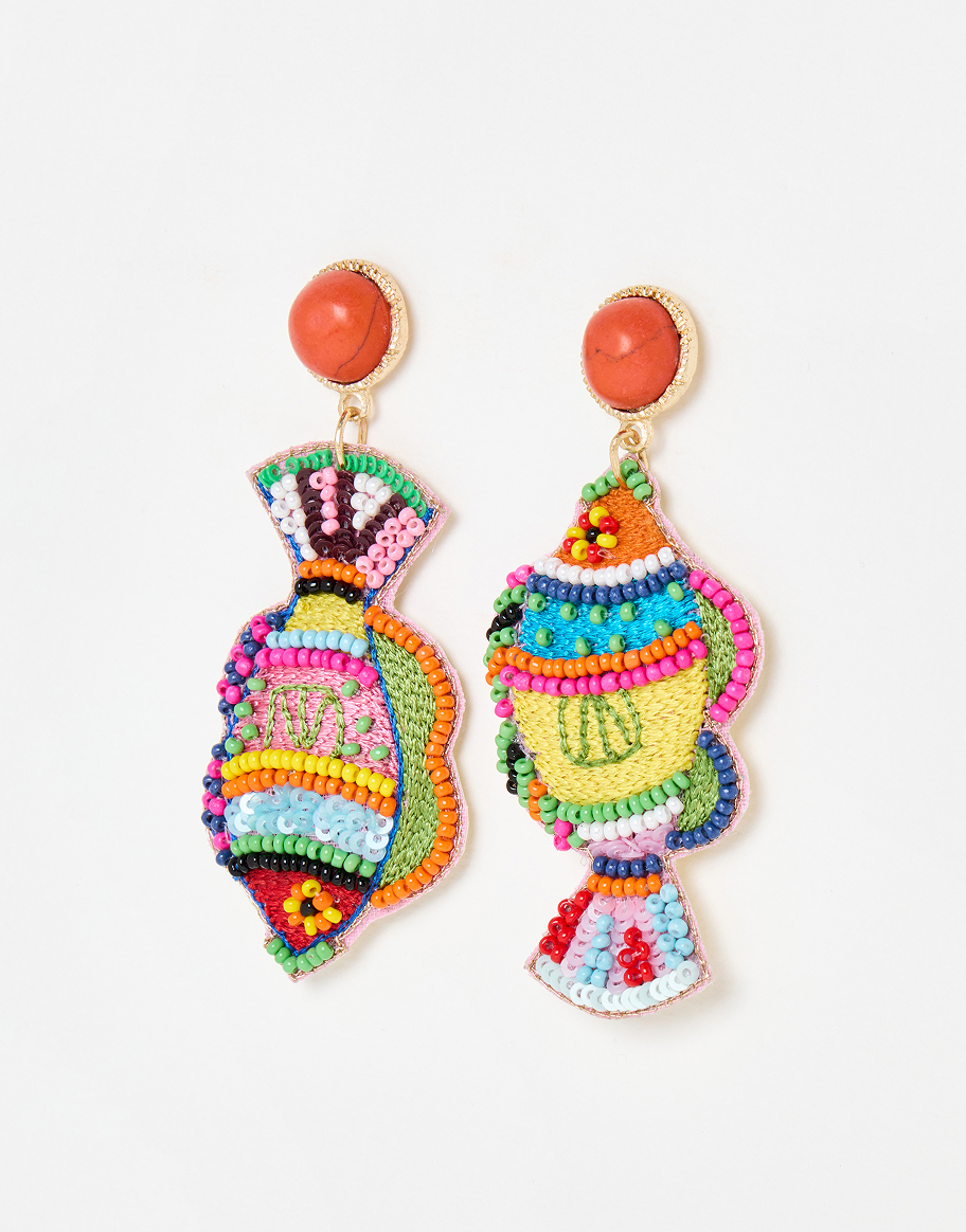 Mabel Embroidered Fish Large Statement Earrings