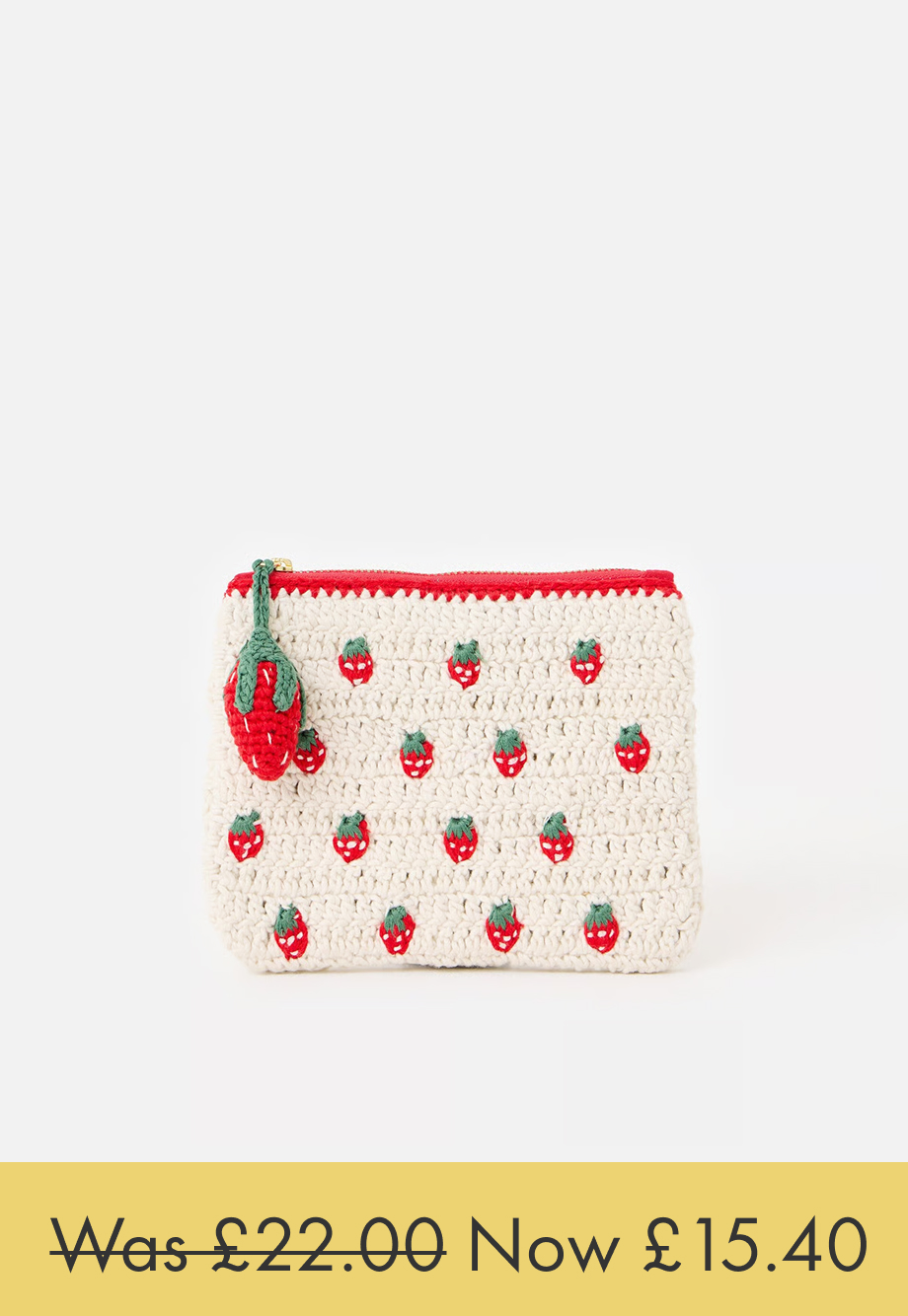 Cream Strawberry Crochet Zipped Pouch