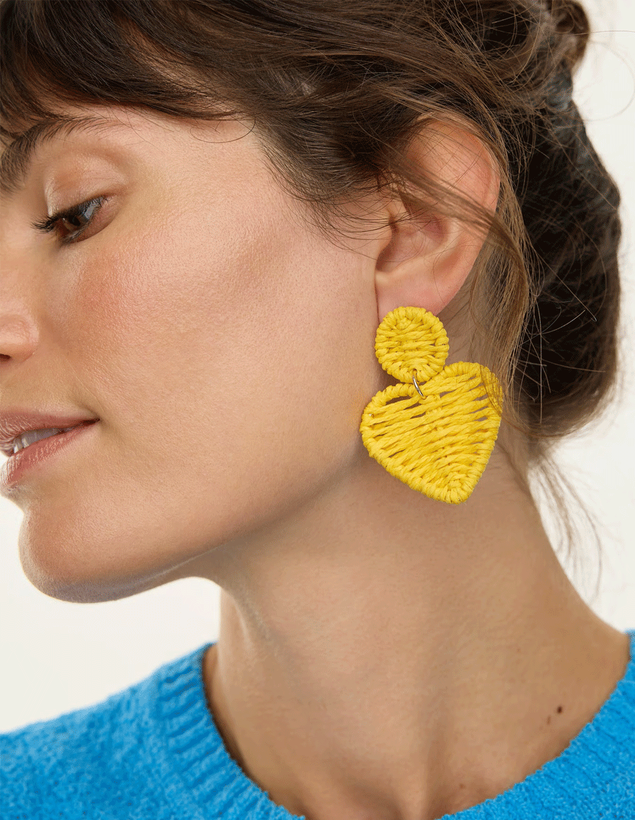 Dulce Large Yellow Heart Drop Woven Stud Earrings