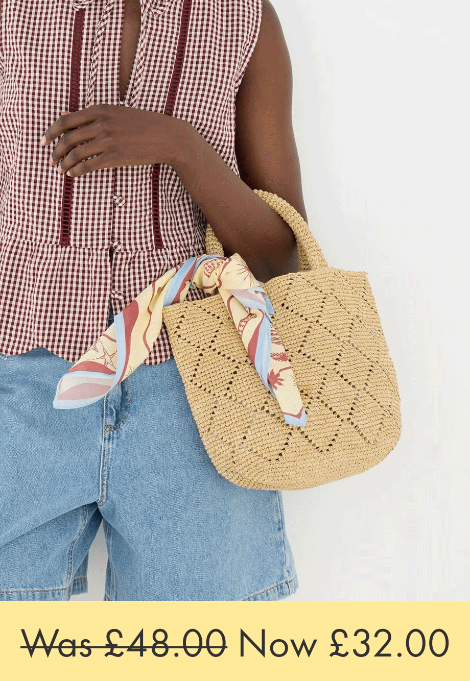 Cream Diamond Weave Mini Tote Bag