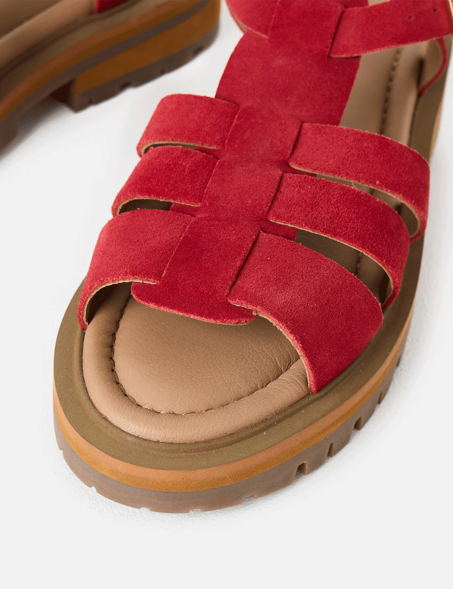 Red Suede Chunky Fisherman Sandals