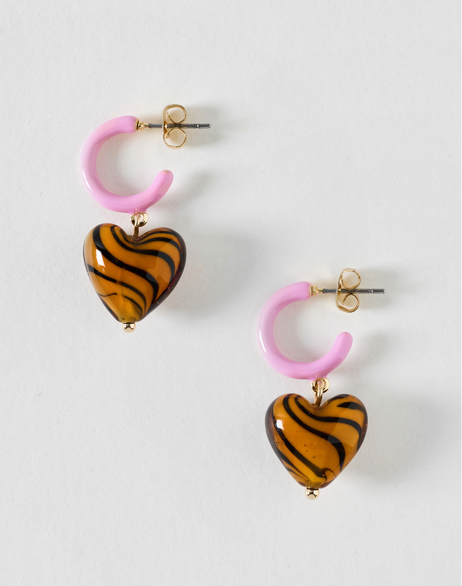 Pamela Heart Charm Drop Hoop Earrings