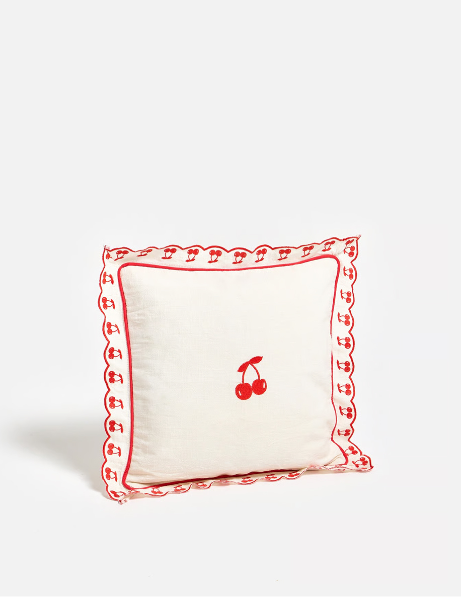 White & Red Cherry Cushion Cover 45x45cm