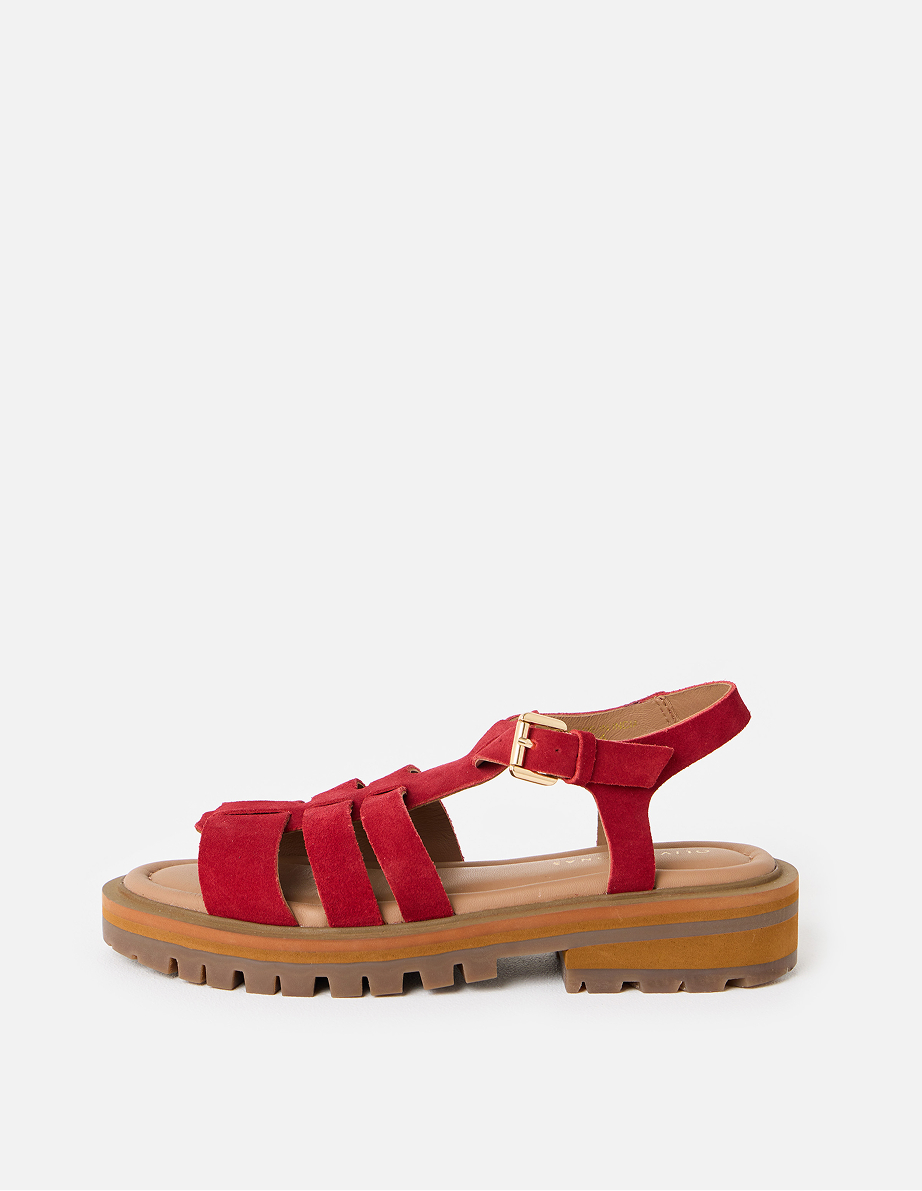 Red Suede Chunky Fisherman Sandals