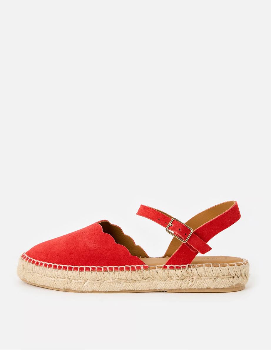 Red Suede Scalloped Edge Espadrille Sandals