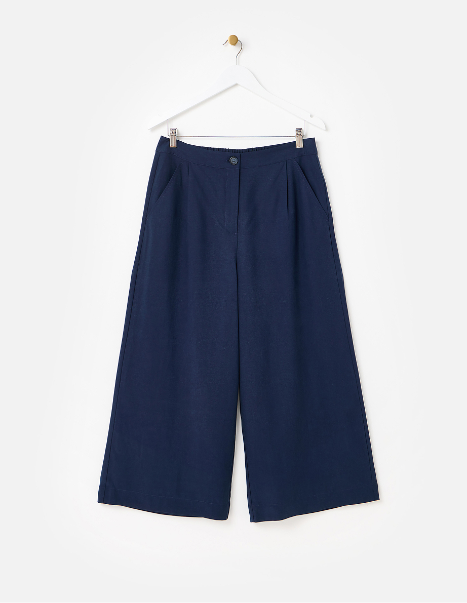 Navy Blue Cropped Wide Leg Trousers
