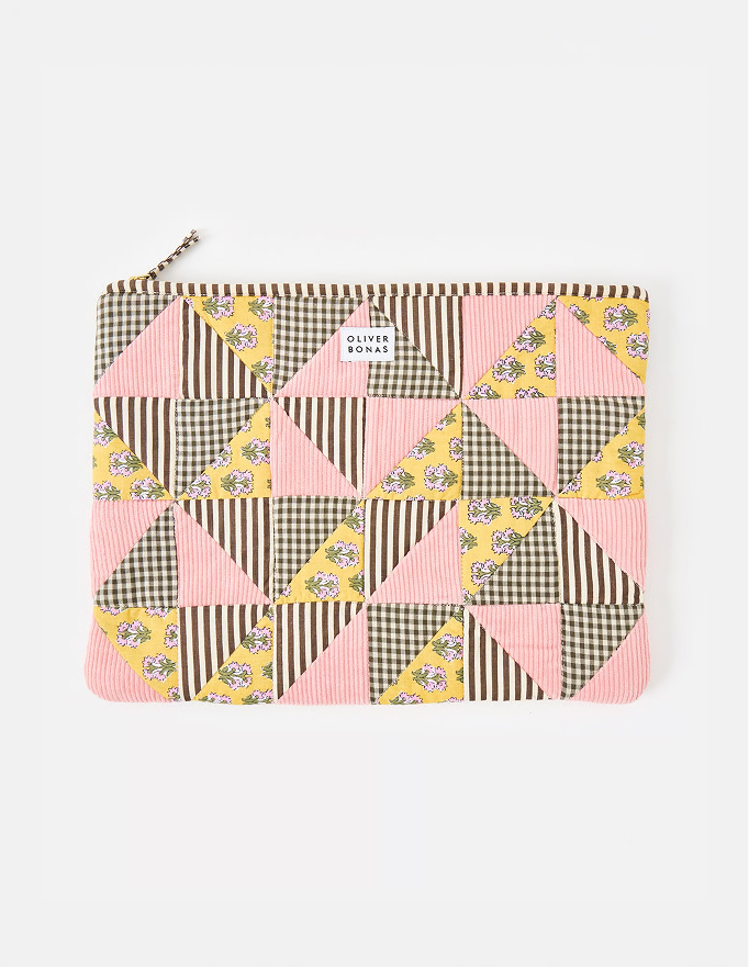 Emily Pink & Brown Patchwork Corduroy Laptop Case