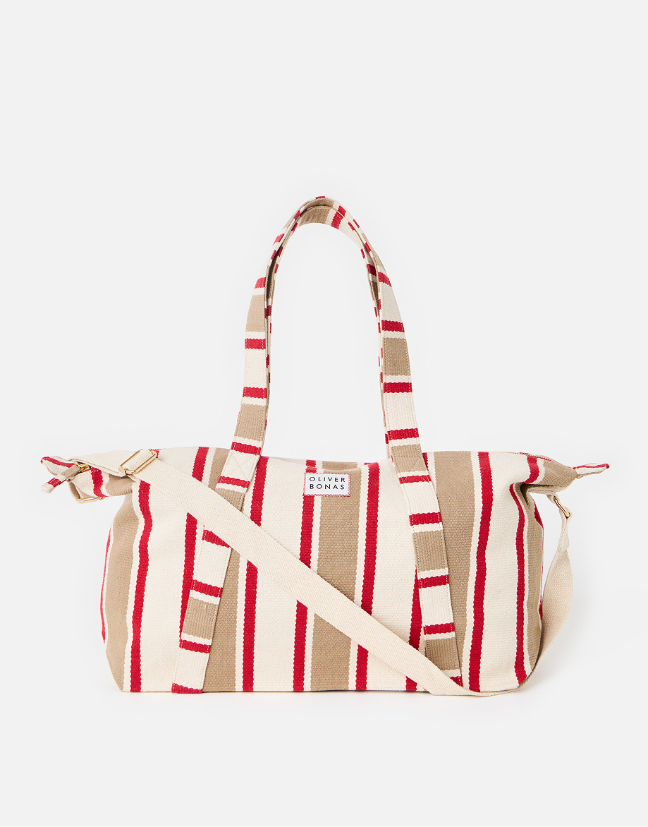 Cindy Brown & Red Striped Weekend Bag