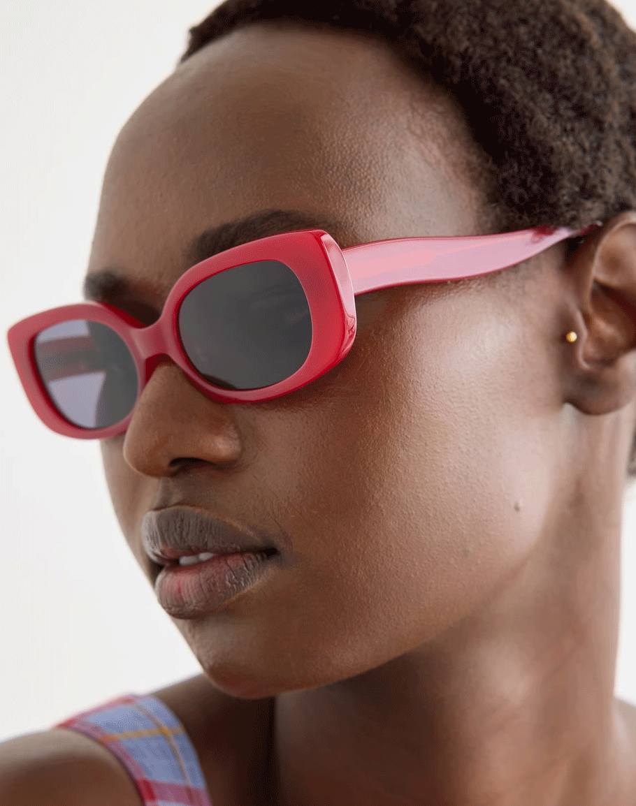 Red Oval Acetate Sunglasses