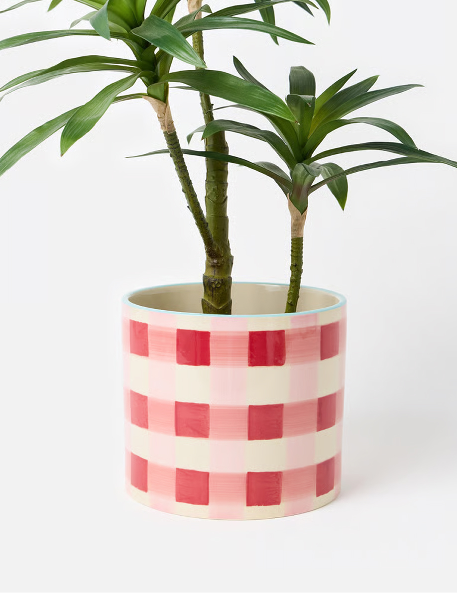 Pink Gingham Ceramic Plant Pot
