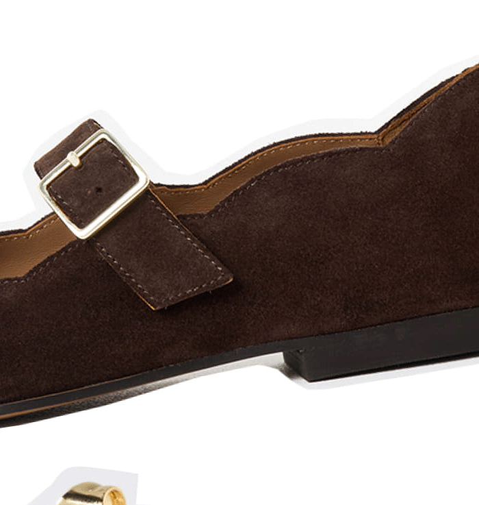 Chocolate Brown Suede Scalloped Mary Janes