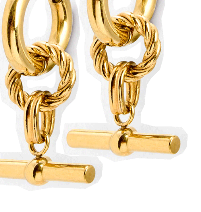 Aretha Gold Tone Waterproof T-Bar Drop Hoop Earrings
