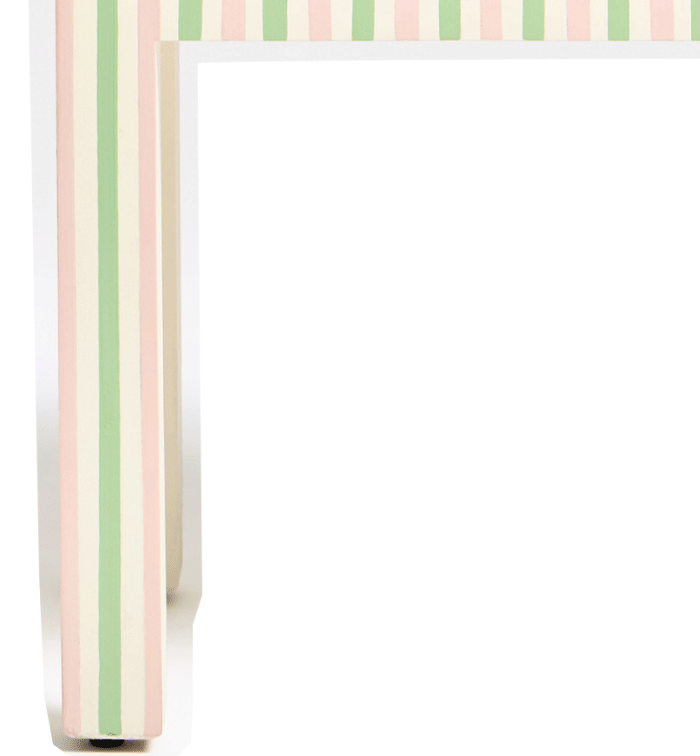 Pink & Green Striped Wooden Bedside Table