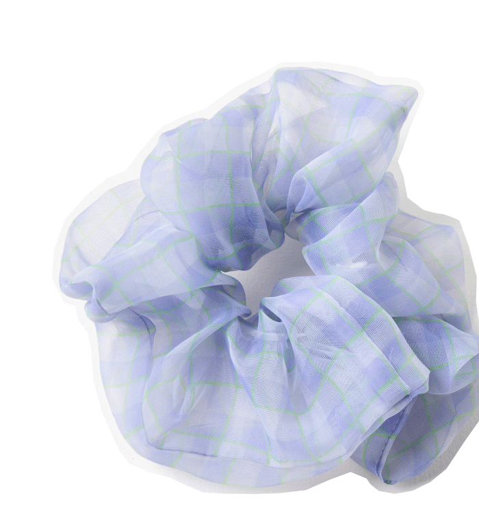 Quincy Blue Checked Sheer Scrunchie