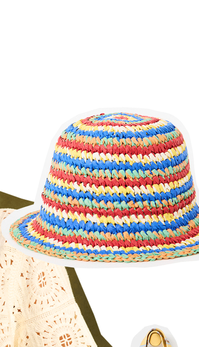 Multicoloured Striped Straw Bucket Hat