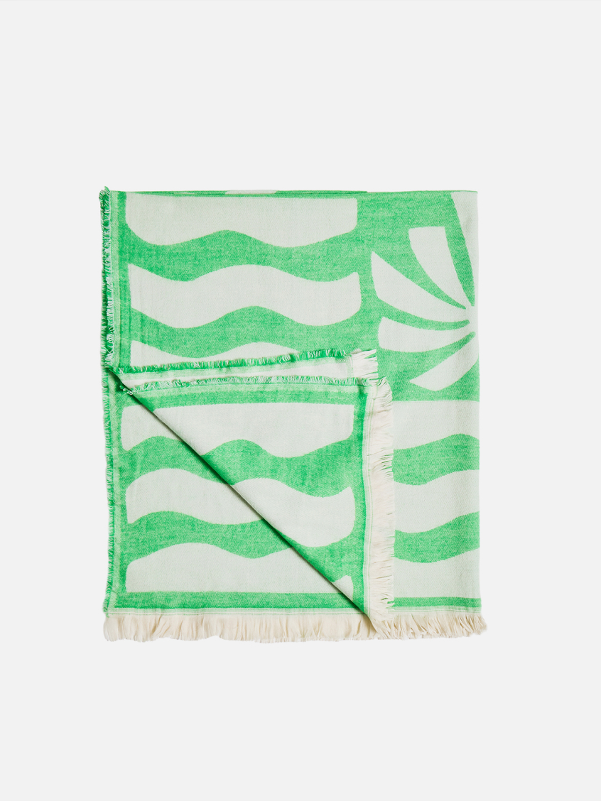 Azure Green Palm Tile Jacquard Throw