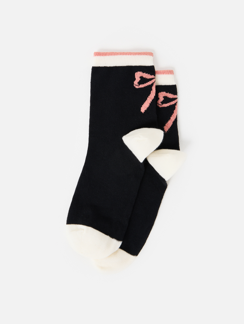 Black & Pink Bow Ankle Socks