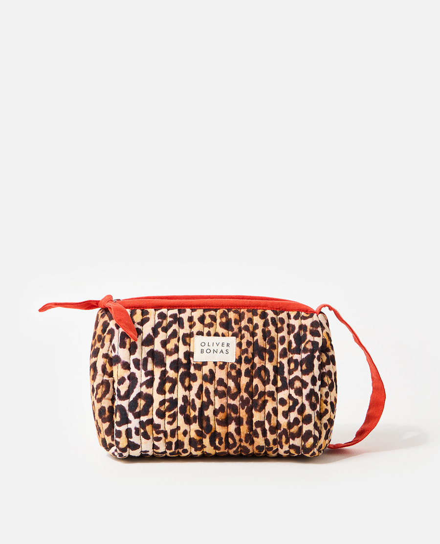 Brown & Red Leopard Print Small Wash Bag