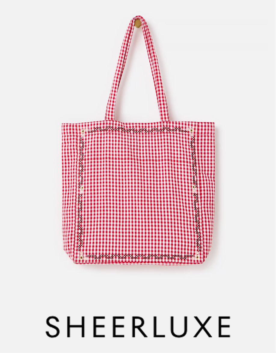 Red Gingham Cross Stitch Tote Shopper Bag