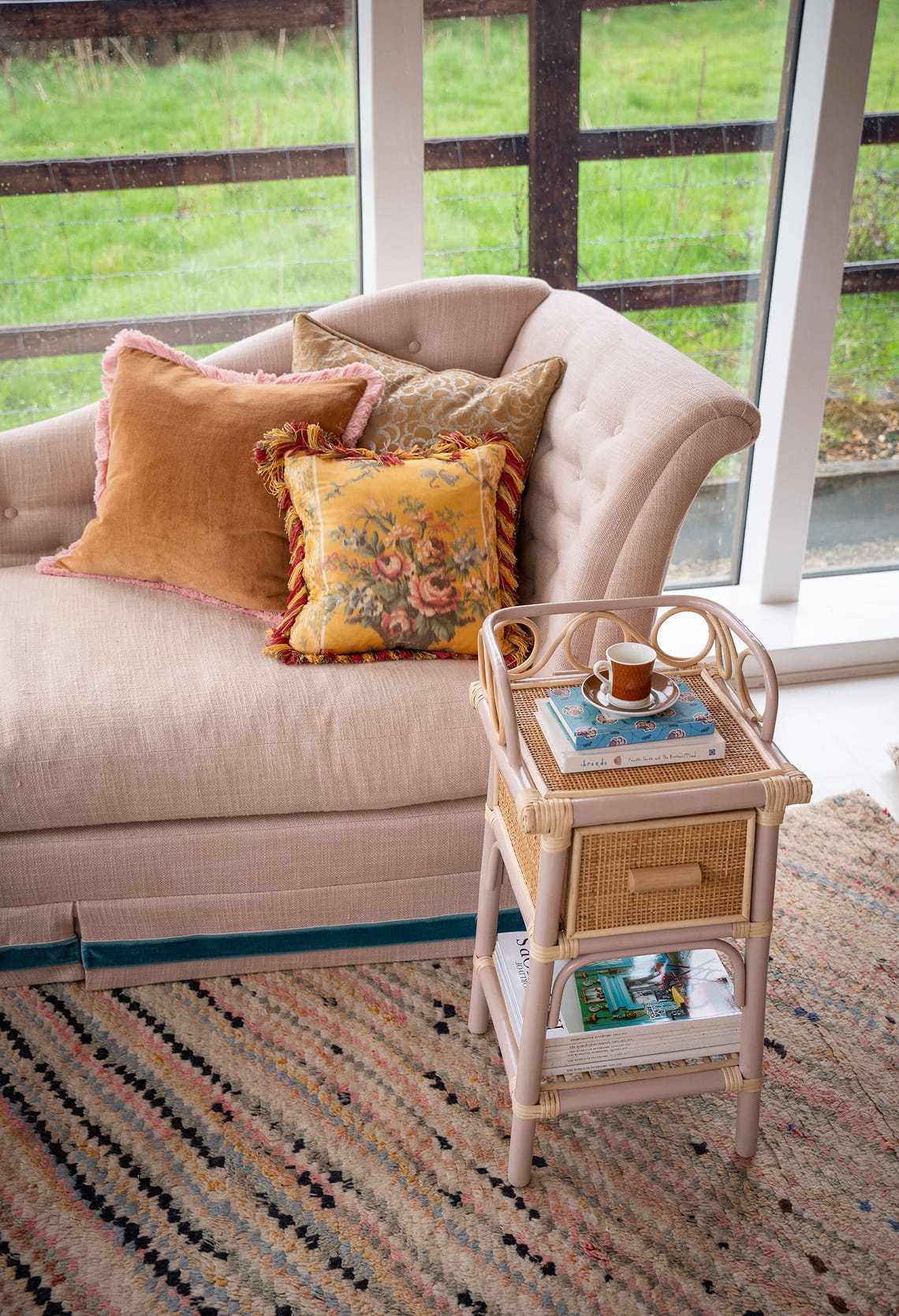 Vero Pink Rattan Bedside Table