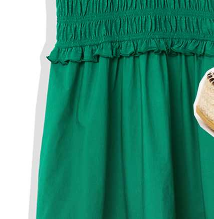 Green Shirred Bodice V-Neck Sleeveless Midi Dress