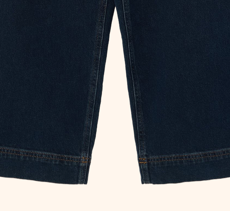 Dark Blue Denim Scalloped Pocket Cropped Wide Leg Jeans