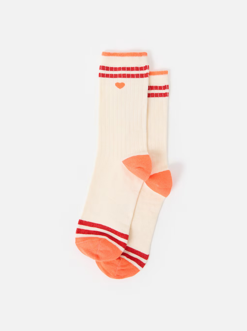 Cream & Red Heart Sporty Ankle Socks