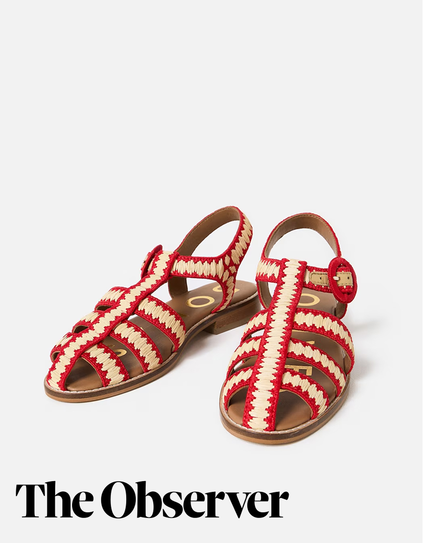Red & Natural Raffia Weave Fisherman Sandals