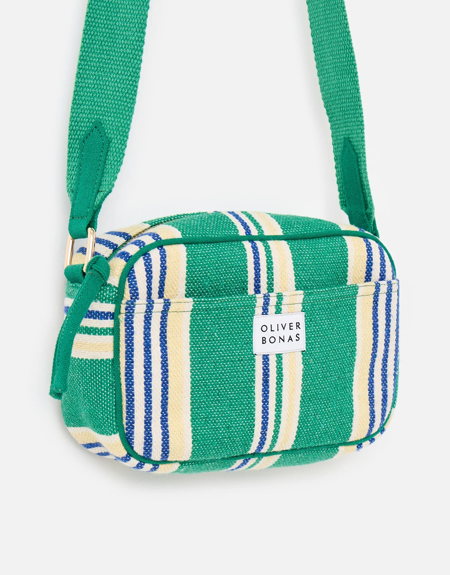 Abbie Green & Blue Striped Crossbody Bag