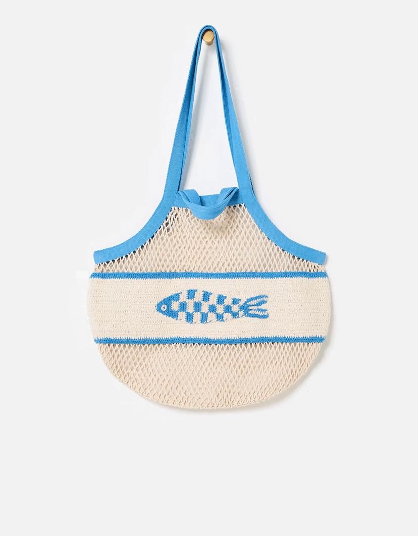 Cream & Blue Sardine Net Shopper Bag