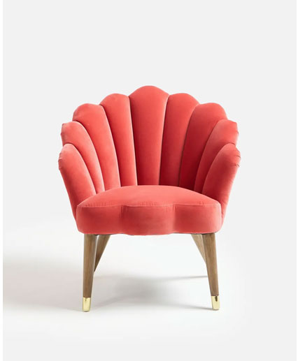 Flora Scalloped Coral Orange Velvet Armchair