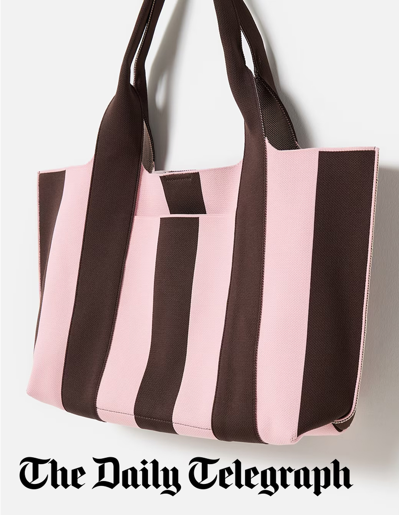 Chocolate Brown & Pink Striped Knitted Tote Bag