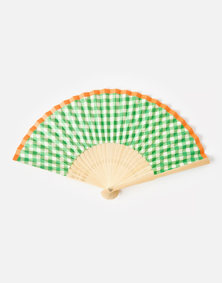 Green Gingham Hand Held Fan