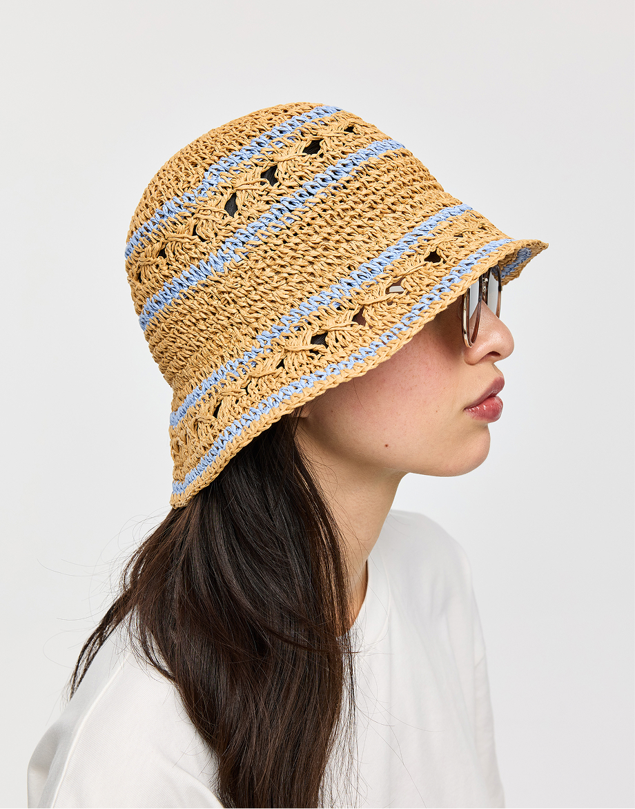 Brown & Blue Striped Packable Bucket Hat