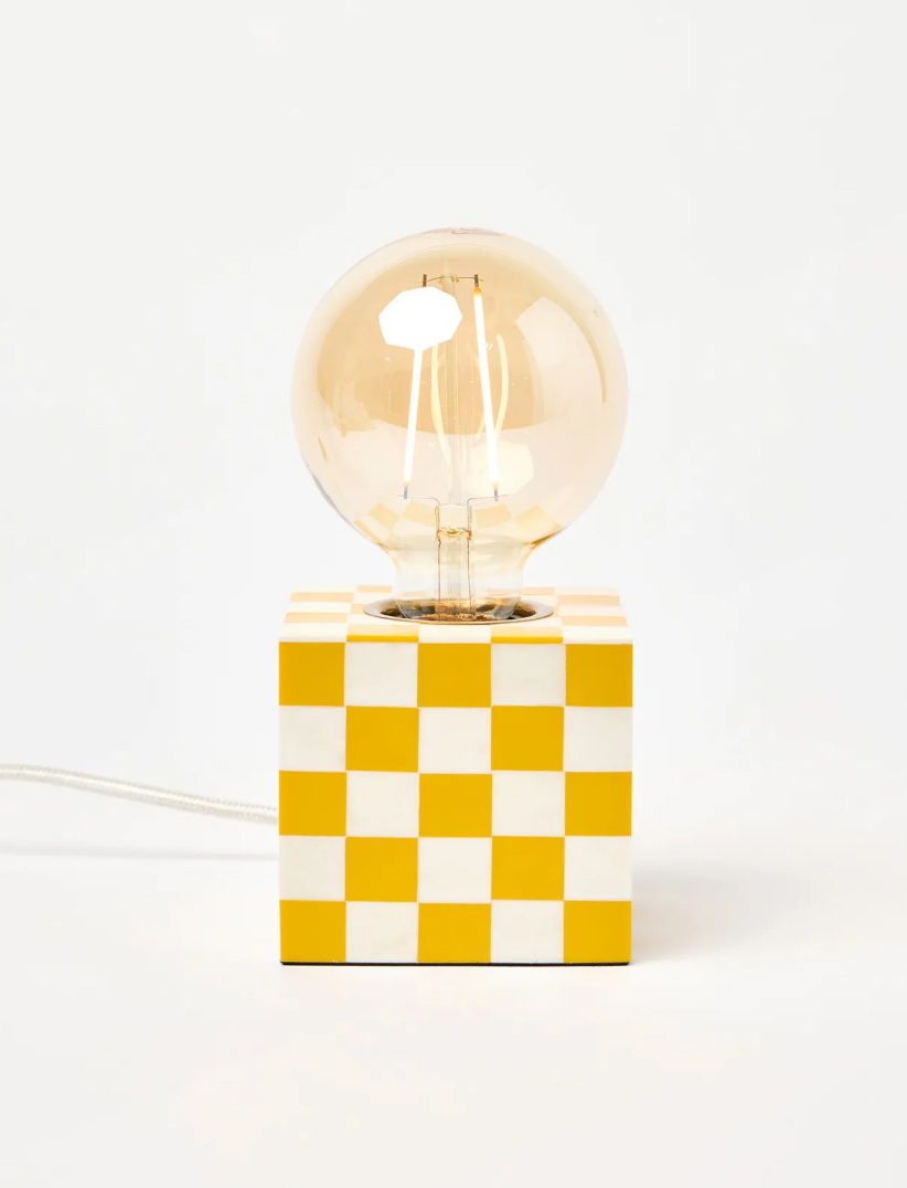 Chequerboard Yellow Resin Desk & Table Lamp Base