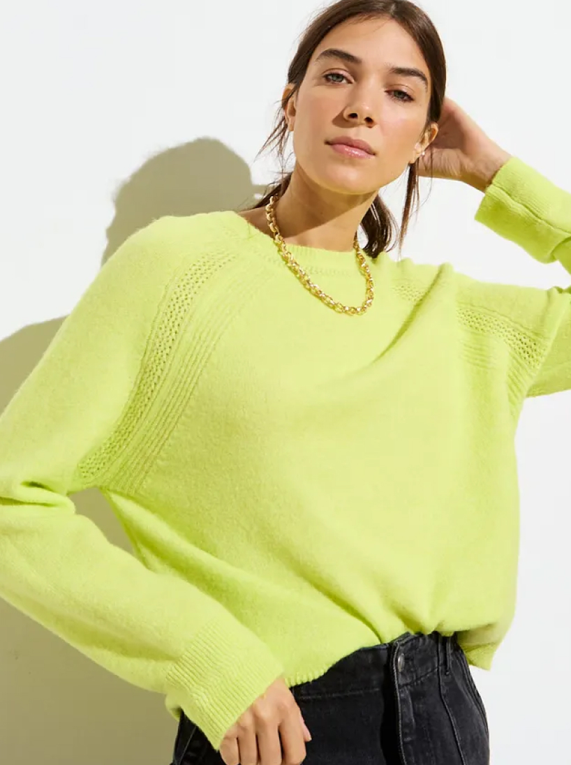 Neon Yellow Pointelle Knitted Jumper