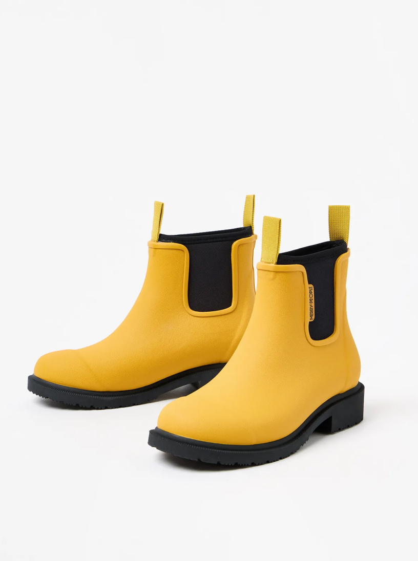 Merry People Mustard Yellow & Black Bobbi Wellington Boot