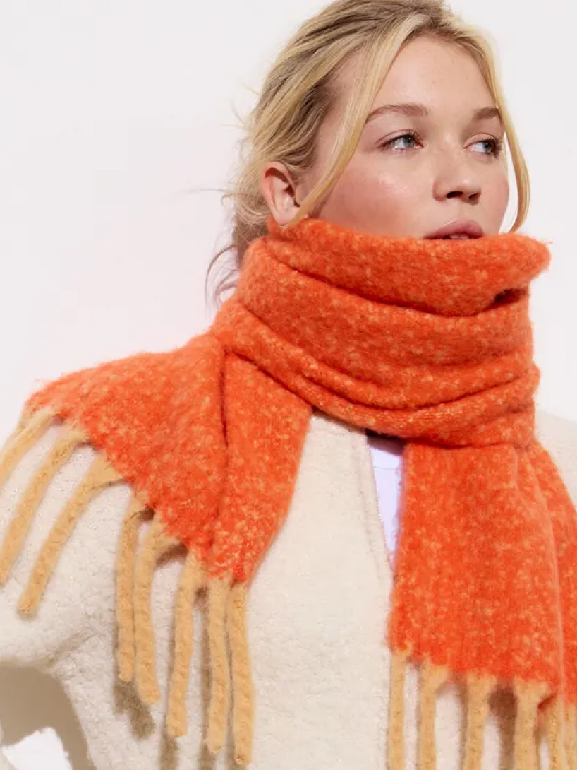 Orange Speckled Tassel Heavyweight Scarf