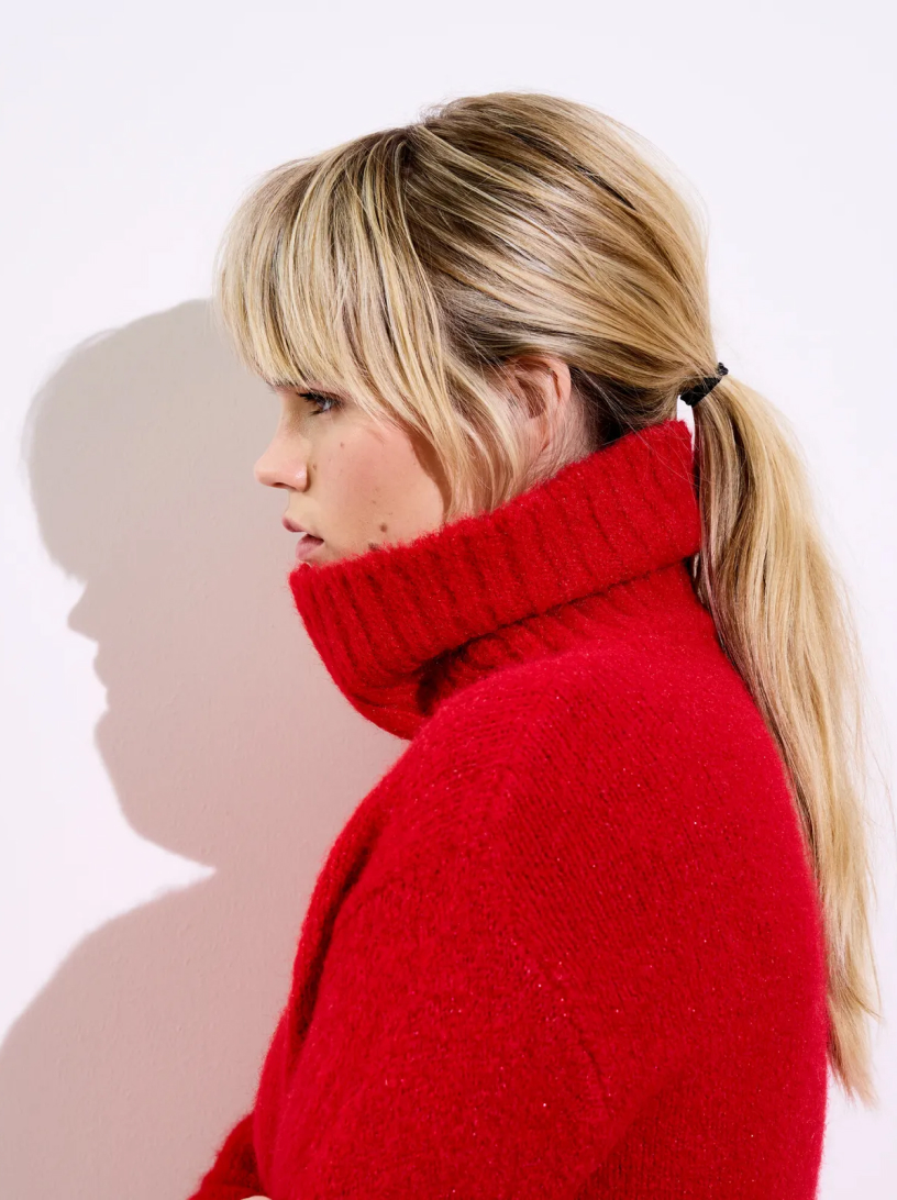 Red Sparkly Roll Neck Knitted Jumper