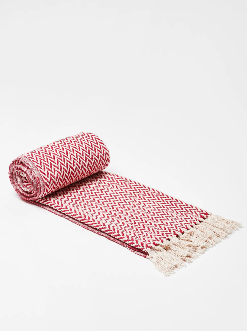 Alma Woven Red Herringbone Throw